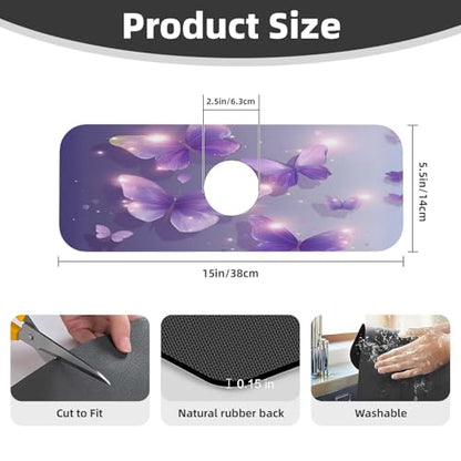 Purple Butterfly Kitchen sink faucet pad, strong water absorption, anti slip, easy to clean, very suitable for splash and drip prevention, suitable for kitchens and bathrooms - color: Purple Butterfly