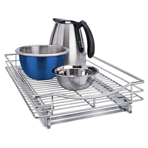 LYNK PROFESSIONAL® Pull Out Cabinet Organizer, Kitchen Slide Out Drawer | 14W x 21D chrome rollout shelf creates easy-access storage for cookware, pantry items and kitchen essentials inside cabinets - size: 14" W x 21" D