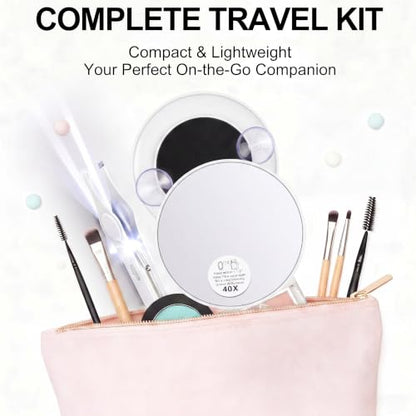LED Lighted Tweezers & 40X Magnifying Mirror with Suction Cup Set, 2 in 1 No-Hands Makeup Mirror with Light and Precision Light Up Tweezers (White) - color: White