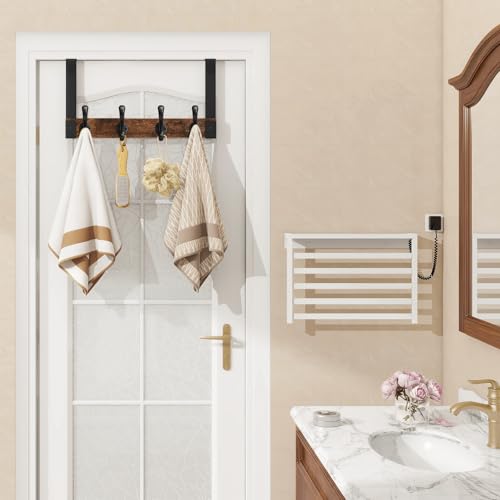 Homode Over The Door Hooks Heavy Duty, Wood Over Door Hanger Hook with Coat Hooks for Hanging Towels, Clothes, Hats, Bags - Rustic Brown Black - color: Rustic Brown