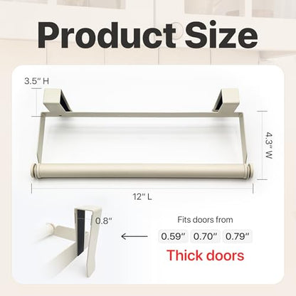Over The Door Towel Rack No Drill, 12x4.3x3.5 Inch Carbon Steel Hanging Towel Holder for Kitchen Cabinet, Space Saving Towel Bar, 2 Pack - color: Cream White