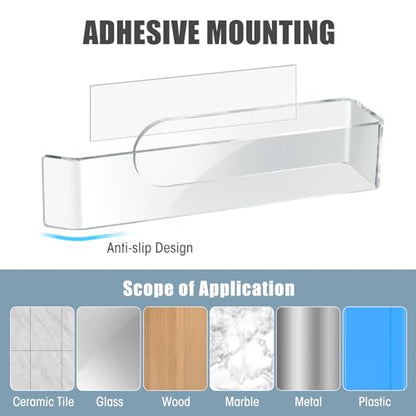 NiHome Clear Acrylic Hand Towel Rack 2-Pack, Adhesive Wall Bar, Waterproof | No Drill Install, Rustproof U-Shape Design For Bathroom Kitchen Bedroom Cabinet RV, Stick On Mount