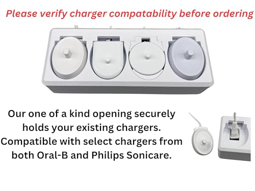 4 Slot Family Electric Toothbrush Charger Holder and Bathroom Organizer, for Select OralB and Philips Sonicare Tooth Brush Chargers (See Compatability Image), Countertop Stand or Wall-Mounted, White - size: 4 Openings