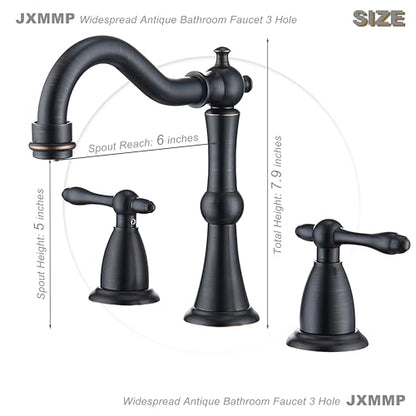 Oil Rubbed Bronze Antique Bathroom Faucet 3 Hole, Widespread 8in Bathroom Sink Faucet with Pop Up Drain and cUPC Supply Hose, Modern 2 Handle Three Hole Bathroom Faucet Bronze JXM3073ORB - color: Oil Rubbed Bronze
