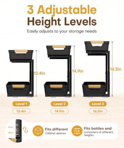 Homde Sliding Under Sink Organizer: 2-Pack Pull-Out Rack for Kitchen | 4 Easy-Access Baskets for Cluttered Cabinets - Busy Families Find Everything Instantly - Full-Extension Glide Design