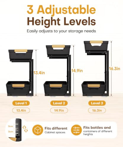 Homde Sliding Under Sink Organizer: 2-Pack Pull-Out Rack for Kitchen | 4 Easy-Access Baskets for Cluttered Cabinets - Busy Families Find Everything Instantly - Full-Extension Glide Design