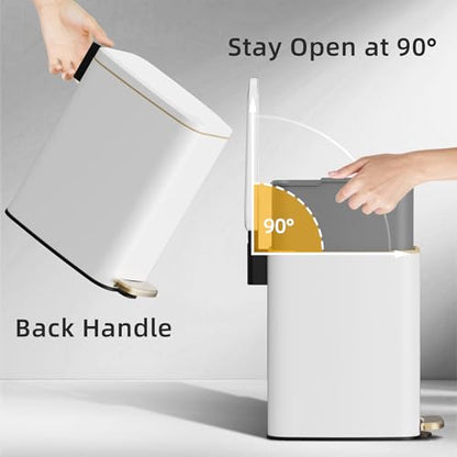 KSSKSS 1.6 Gallon/6L Small Bathroom Steel Step Trash Can, Soft-Close Lid & Fingerprint-Proof, Slim Wastebasket for Narrow Spaces (White) - color: White