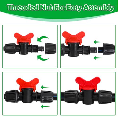 10 Pack 1/2 Inch Drip Irrigation Valve Fittings (1/2" ID x 0.65" OD) - 1/2'' Drip In-Line Shut Off Valve Anti-Drop Barbed Lock Nut Flow Control Valve Connectors for 1/2 Inch Drip Tubing - size: 1/2" Drip Valve