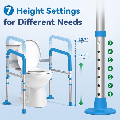 Foldable Safety Rails for Seniors with Handle, 350 LBS Capacity | One-Button Adjustable Width Toilet Grab Bars with Height Adjustment, Ideal for Elderly & Disabled Users, Fits Most Toilet