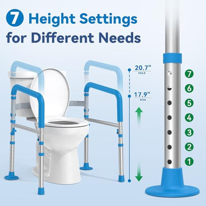 Foldable Safety Rails for Seniors with Handle, 350 LBS Capacity | One-Button Adjustable Width Toilet Grab Bars with Height Adjustment, Ideal for Elderly & Disabled Users, Fits Most Toilet