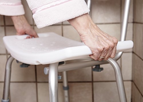 DMI Shower Chair Bath Seat for Tub or Shower Bench for inside shower, Made of Non Slip Aluminum with Plastic Seat, No Tools Needed, Adjustable Height, Holds Weight up to 300 Pounds, Bath Chair, White - style: Chair with Integrated Handles
