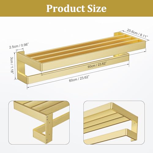 Towel Racks Double Towel Bar,Brushed Gold Towel Holder 23.6-inch Stainless Steel Bathroom Hardware Accessories Set - color: Brushed Gold, size: 23.6inch