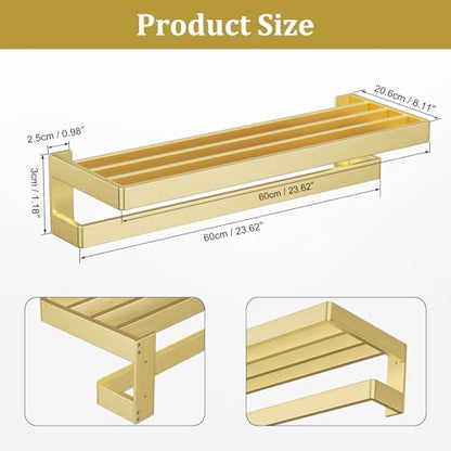 Towel Racks Double Towel Bar,Brushed Gold Towel Holder 23.6-inch Stainless Steel Bathroom Hardware Accessories Set - color: Brushed Gold, size: 23.6inch