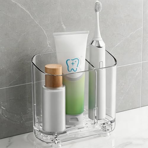 2-Slot Electric Toothbrush Holder Wall/Counter, No-Drill | Self-adhesive waterproof, Drainage holes, Keeps dry, Fits counter/wall, For bathroom vanity,, Small Size - size: Small