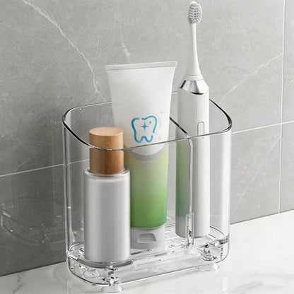 2-Slot Electric Toothbrush Holder Wall/Counter, No-Drill | Self-adhesive waterproof, Drainage holes, Keeps dry, Fits counter/wall, For bathroom vanity,, Small Size - size: Small
