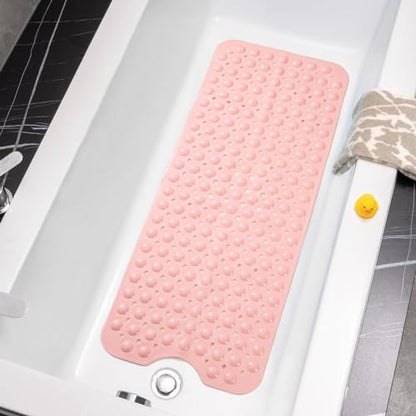Tree Bud Bathtub Mats for Shower Tub Non-Slip Bath Mat 39 x 16 Inch Extra Long Shower Mat, Bath Tub Mat for Bathroom with Machine Washable, BPA Free for Kids (Opaque Pink) - color: Opaque Pink