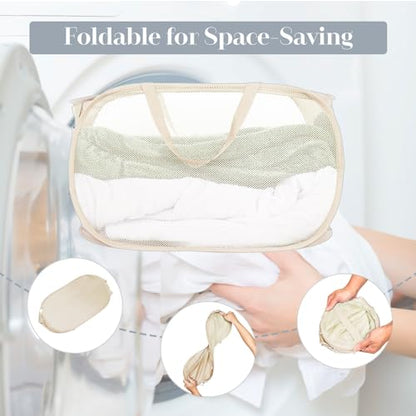 4 Pcs Durable Collapsible Laundry Baskets, Foldable Large Opening Pop Up Laundry Hamper with Pocket, Clothes Hamper with Handles for Laundry, Bathroom, Kids Room, Dorm or Travel Beige - color: 4 x Beige