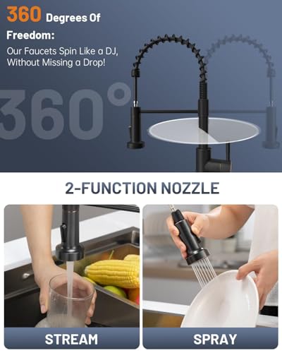 APPASO Spring Style Kitchen Faucet with Soap Dispenser Oil Rubbed Bronze | NSF/ANSI/CAN 372 & Lead-free, Single Handle Commercial Faucet with Pull Down Sprayer for Kitchen Laundry RV - color: Rubber Bronze