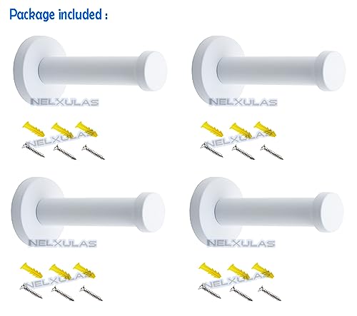 Classic White Stainless Steel Single Super Heavy Duty Wall Mount Hook, Coat Hanger, Bath Towel Hooks (4", 4 PCS) - size: 4" , 4 PCS