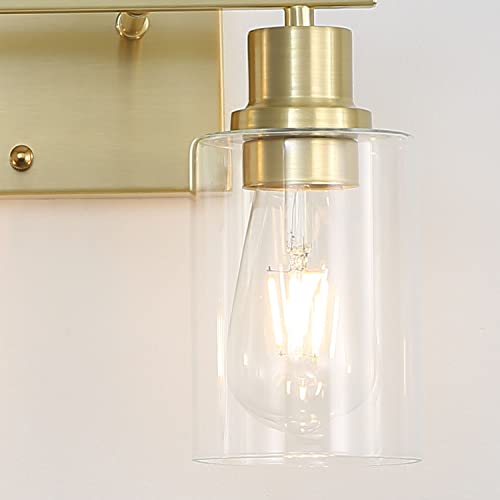 2-Lights Gold Bathroom Light Fixture, Brushed Brass Vanity Light with Clear Glass Shade, Modern Bath Wall Lights for Living Room, Hallway, Bedroom - color: Gold 2-Light