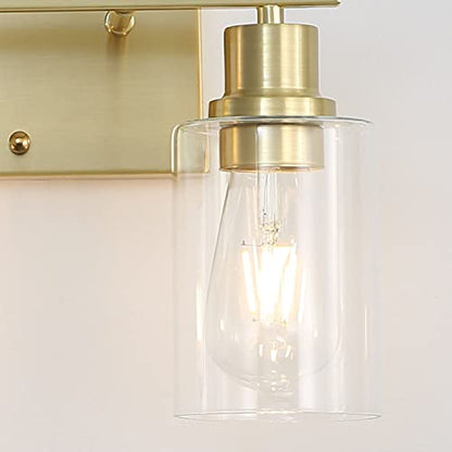 2-Lights Gold Bathroom Light Fixture, Brushed Brass Vanity Light with Clear Glass Shade, Modern Bath Wall Lights for Living Room, Hallway, Bedroom - color: Gold 2-Light