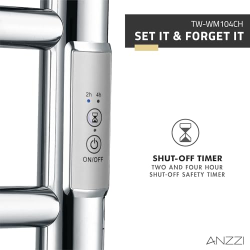 ANZZI Crete 10 Bar Stainless Steel Wall Mounted Towel Warmer Rack | Temperatue Range 104 F 122 F For Quick Warming, F 122 Made Sturdy Add Touch, Finish Polished Chrome, Rhino Alloy Certified