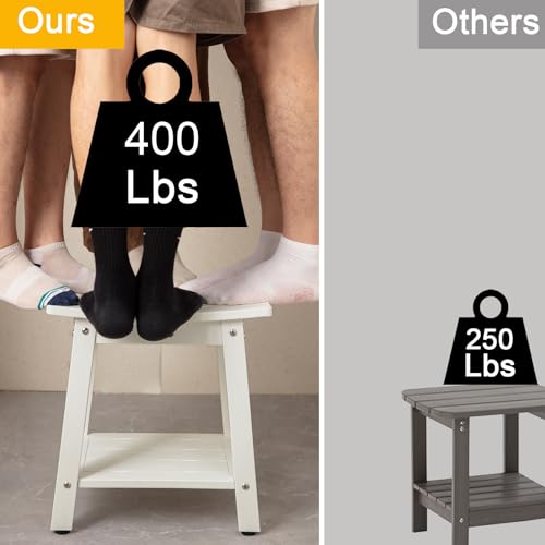 Shower Bench Waterproof Shower Stool with Storage Shelf & Adjustable Feet | Plastic Shower Stool Seat for Shaving Legs, Spa Bath Seat, Heavy Duty, HDPS, Anti-Rotting, Non-Slip, No Maintenance, White