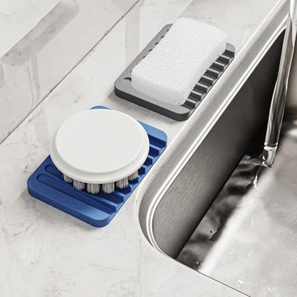 4-Pack Self Draining Soap Dish for Shower Bathroom Waterfall Silicone Soap Saver Tray Sponge Holder for Kitchen Sink Non-Slip Easy Clean (Black and White) - color: Black and White