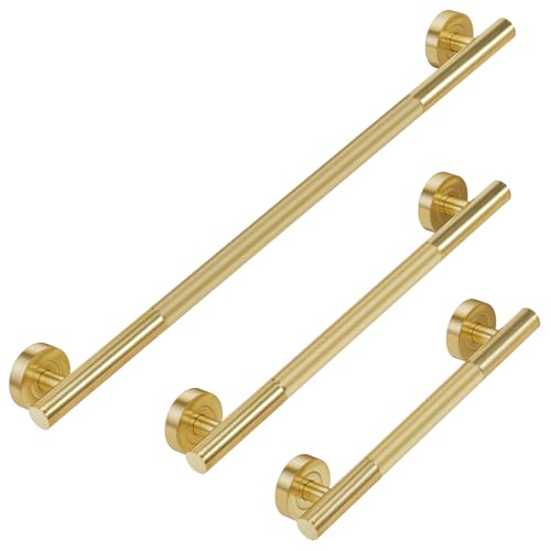 Lava Odoro Gold Shower Grab Bars, 3 Pack Stainless Steel Bathroom Safety Grab Bar 36" 24" 18", Upgrade Anti-Slip Knurling Shower Grab for Bathtub, Shower Handle for Elderly and Handicap, ADA Compliant - color: Brushed Gold, size: 3 Pack 18 inch, 24 inch,