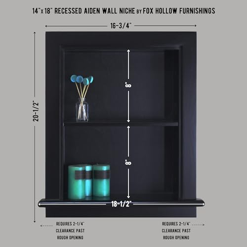 14x18 Aiden Recessed Wall Niche Medicine Cabinet Replacement, in The Wall Bathroom Cabinet Insert Shelf/Shelves, Made in North America, Real Wood, NO MDF, Plain, Black - color: Black, size: 14x18