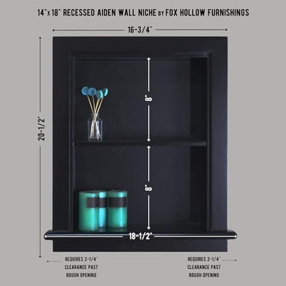 14x18 Aiden Recessed Wall Niche Medicine Cabinet Replacement, in The Wall Bathroom Cabinet Insert Shelf/Shelves, Made in North America, Real Wood, NO MDF, Plain, Black - color: Black, size: 14x18