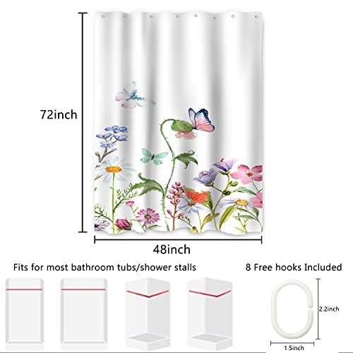 AWERT Butterfly Wildflowers Small Half Size Stall Shower Curtain with Hooks Shower Stall Curtain for Bathroom/RV and Camper 48 x 72 - color: Butterfly, size: 48"W x 72"L (Pack of 1)