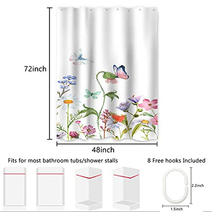 AWERT Butterfly Wildflowers Small Half Size Stall Shower Curtain with Hooks Shower Stall Curtain for Bathroom/RV and Camper 48 x 72 - color: Butterfly, size: 48"W x 72"L (Pack of 1)