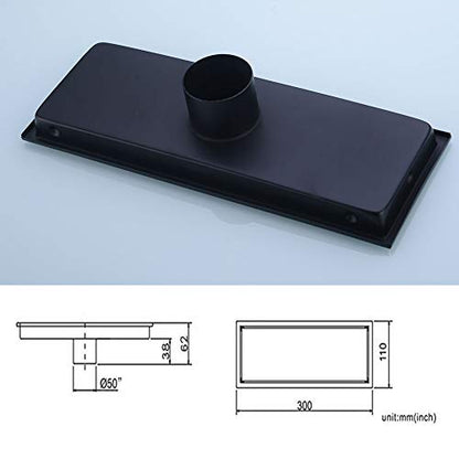 304 Stainless Steel Linear Shower Floor Drain with Tile Insert Grate Removable Cover 12 inch Long Rectangle, Matte Black Plated Finish