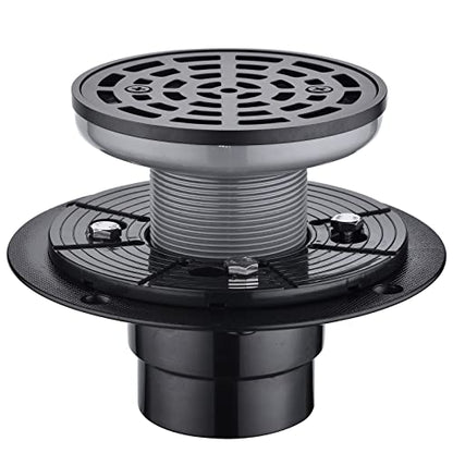 RANDOM Round Shower Drain Kit Matte Black with Adjustable Base Flange,4 Inch Shower Drain Cover with Threaded Adapter,Removable Invisible Look 304 Stainless Steel - color: A-matte Black-4″ Round With Base Flange