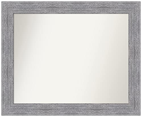 Amanti Art Grey Bathroom Mirror for Over Sink, 27x33 Bark Rustic Grey Rectangle Vanity Mirror, Large Country Rustic Frame, Hangs Horizonally and Vertically, Bathroom Wall Decor, Non-Beveled Edge - color: Bark Rustic Grey, size: 33"L x 27"W