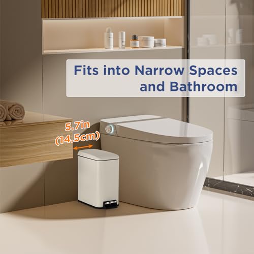 BestOffice Bathroom Trash Can with Lid, 1.3 Gallon Step Pedal Small Trash Can, White Stainless Trash Bin for Bathroom, Bedroom, Kitchen, Office (5L) - color: White