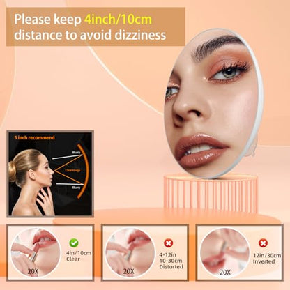 20X Magnifying Mirror with 3 Suction Cups, Large 6inch Magnified 20X Travel Round Makeup Make up High Magnification Mirror with Tweezers Sets - color: 20x -Pink