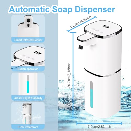 OHIFAST Automatic Foaming Soap Dispenser Touchless, USB Rechargeable Smart Hand Soap Dispenser, 9-Level Adjustable, Physical Button Operation, 13.5oz/400mL Wall Mounted for Bathroom Kitchen Dish Soap - style: LV9-Foam