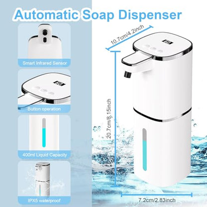 OHIFAST Automatic Foaming Soap Dispenser Touchless, USB Rechargeable Smart Hand Soap Dispenser, 9-Level Adjustable, Physical Button Operation, 13.5oz/400mL Wall Mounted for Bathroom Kitchen Dish Soap - style: LV9-Foam