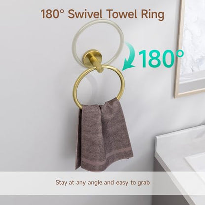 Brushed Gold Towel Ring | Hand Towel Holder for Bathroom Wall Mounted, Durable 304 Stainless Steel, Modern Style - color: Brushed Light Gold