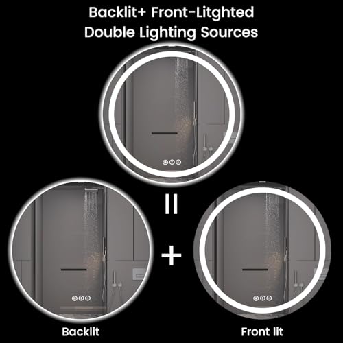 Round LED Bathroom Mirror with Lights, Backlit & Front Lighted, Wall-Mounted Vanity Mirror 3000K/4000K/6000K, Memory Functions, Anti-Fog, Dimmable Smart Mirror (Round 30" x 30") - size: 30"L x 30"W