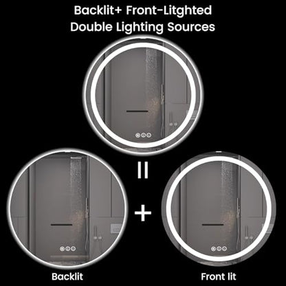 Round LED Bathroom Mirror with Lights, Backlit & Front Lighted, Wall-Mounted Vanity Mirror 3000K/4000K/6000K, Memory Functions, Anti-Fog, Dimmable Smart Mirror (Round 30" x 30") - size: 30"L x 30"W