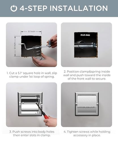 FORIOUS Recessed Toilet Paper Holder for Mega Rolls, Chrome | Stainless Steel Tissue Roll Holder Wall Mount for Bathroom Space-Saving Design, in Wall Toilet Paper Dispenser Insert - color: Chrome