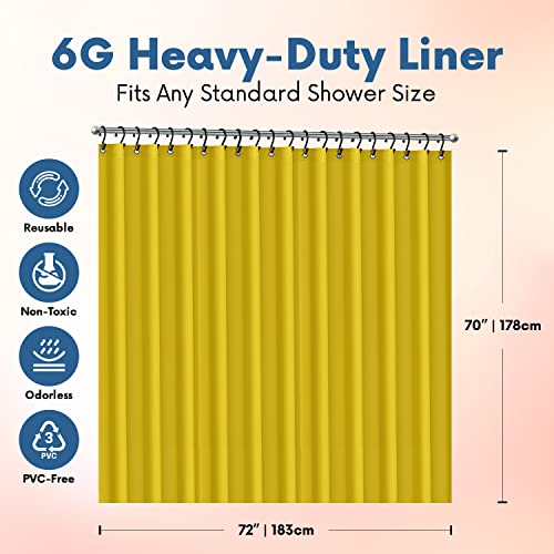No Smell Shower Curtain Liner 72x72 Yellow - PEVA Plastic Shower Curtain for Bathroom, PVC-Free Waterproof Yellow Shower Liner with Metal Grommets and Magnet-Weighted Bottom Hem - Washable Liner - color: Yellow