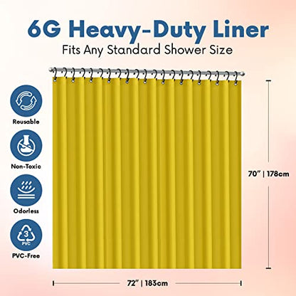 No Smell Shower Curtain Liner 72x72 Yellow - PEVA Plastic Shower Curtain for Bathroom, PVC-Free Waterproof Yellow Shower Liner with Metal Grommets and Magnet-Weighted Bottom Hem - Washable Liner - color: Yellow