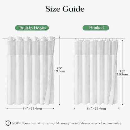 White Hook Free Waffle Shower Curtain & Snap-in Fabric Liner,84x75 | Less Time to install, 3 in 1 Fabric Shower Curtain and Liner Set with Magnets, Extra Wide, Shower Curtains for Bathroom - color: A White, size: 84"W x 75"L (Pack of 1)