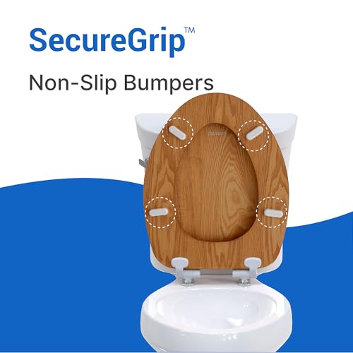 Wood Toilet Seat, Oak, Elongated, Soft Close | Magnetic Quick-Release for Easy Cleaning, Arch-Tite Never Loosens, Adjustable Fit - size: Elongated