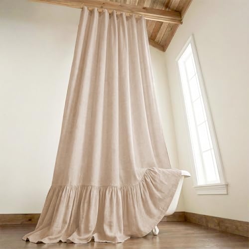 Farmhouse Shower Curtain Ruffle Linen Beige 72" W x 90" L | Linen Fabric, Farmhouse Boho, Bottom Ruffle, Rustic, Country, Natural Look, Washable, Shower Curtain for Bathroom Bathtub - color: Beige, size: 72"W x 90"L