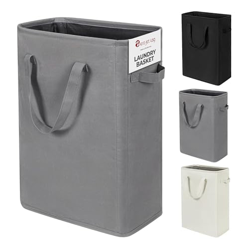 Narrow Laundry Hamper, Skinny Laundry Basket, 45L, Grey, 24" | Slim Laundry hamper for Small Spaces laundry bag with handle, Foldable clothes hampers for laundry basket organizer - color: Gray (With Handles)